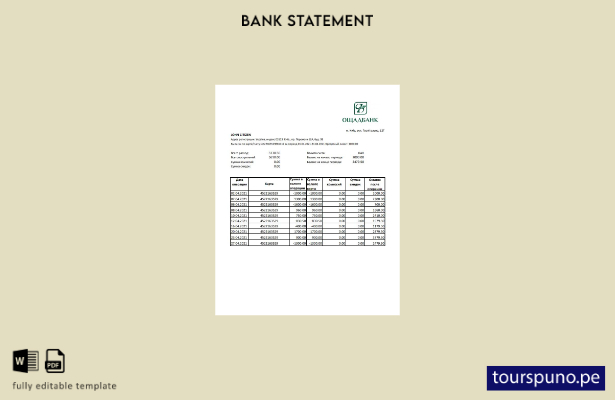 listo para imprimir plantilla de Excel del estado de cuenta de Ucrania Oshadbank